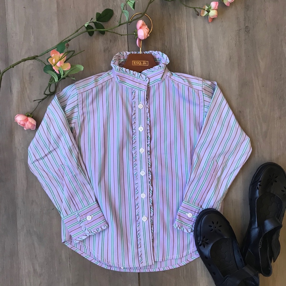 Girls cotton dress shirt stripped button front